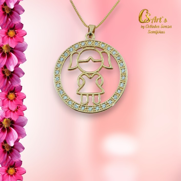 Corrente Mandala Filhos Uma Menina c/ Zirconia